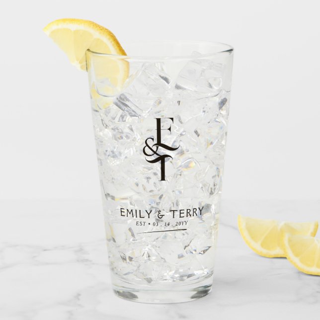 Verre Bière Monogramme minimaliste pour mariée et Mariag (Devant glace)