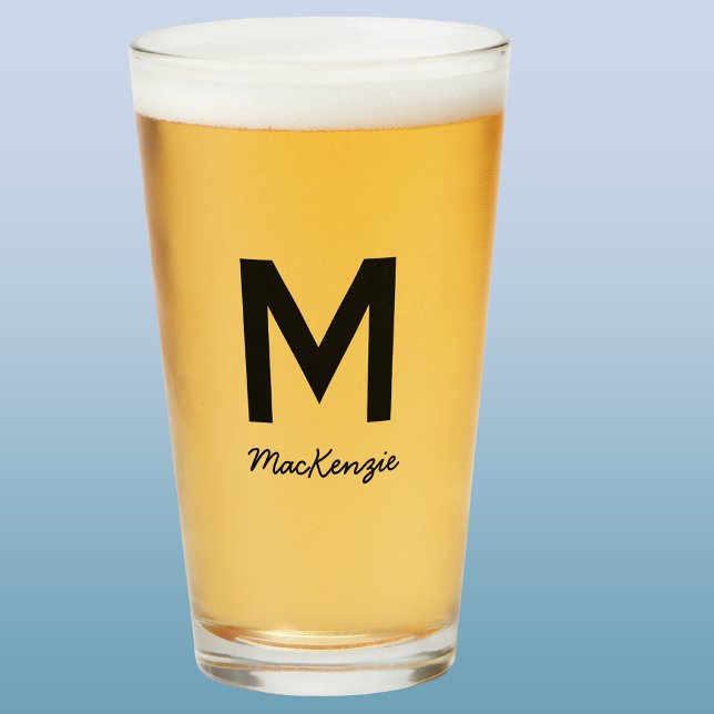 Verre Bièresimple avec nom en monogramme (Simple monogram initial custom script name personalized beer glass)