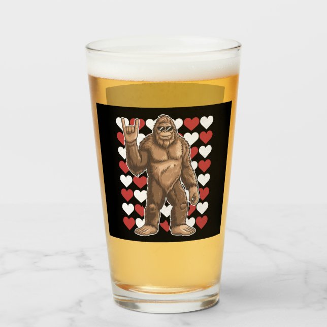 Verre Bigfoot Valentines Jour Coeurs Drôle Sasquatch Amo (Devant (rempli))