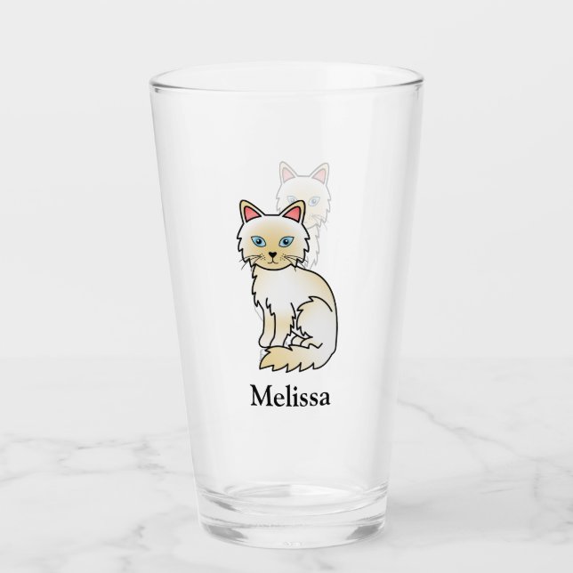 Verre Birman / Ragdoll Point crème Chat mignon & Nom (Devant)