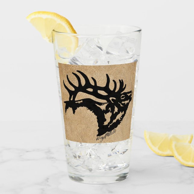 Verre Black Bull Elk Sur Tan Leather Glass (Devant glace)