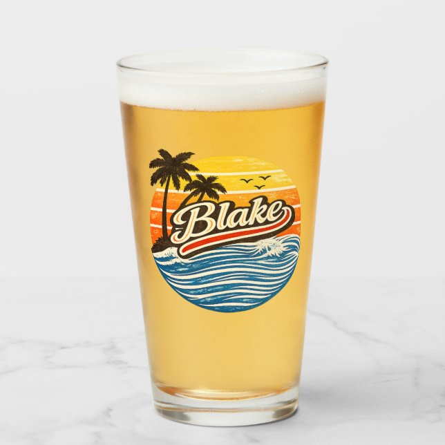 Verre Blake Retro Sunset Name Design (Devant (rempli))