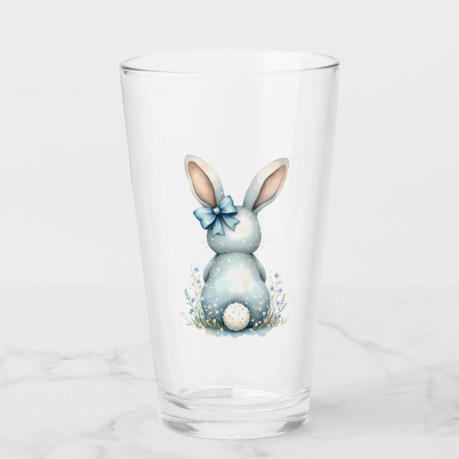 Verre Bleu Bunny Tail Lapin de Pâques avec Oeufs (Devant)
