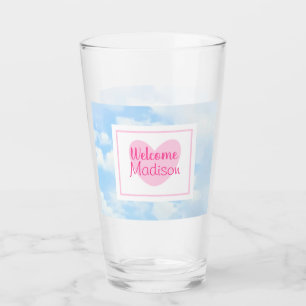 Verre Bleu clair et rose Coeur bébé fille Douche