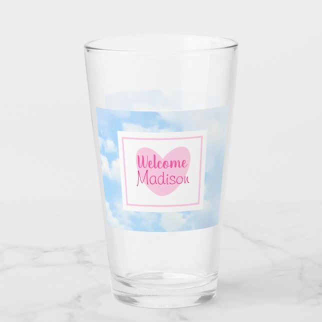 Verre Bleu clair et rose Coeur bébé fille Douche (Devant)