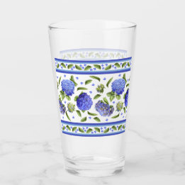 Verre Bleu Hydrangeas frise feuille