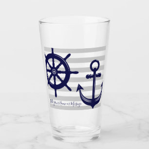 Verre Bleu marine Ancre bateau à roue Gris Gris
