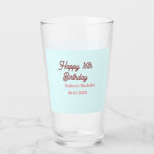 Verre Bleu pastel rouge joyeux 16e anniversaire nom date