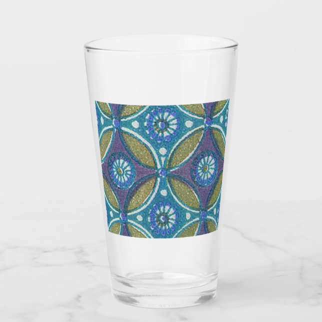 Verre Bleu vert Rustique Boho Motif circulaire géométriq (Devant)