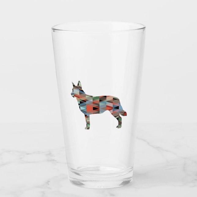 Verre Blue Heeler Chien race Silhouette Geo Plaid (Devant)