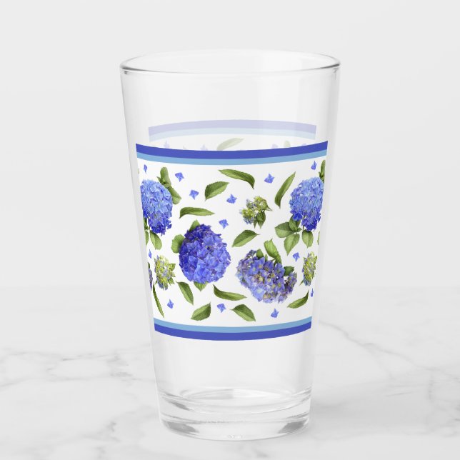 Verre Blue Hydrangeas Motif frontière (Devant)