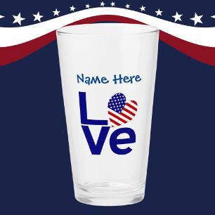 Verre Blue LOVE USA Drapeau en forme de cœur Personnalis
