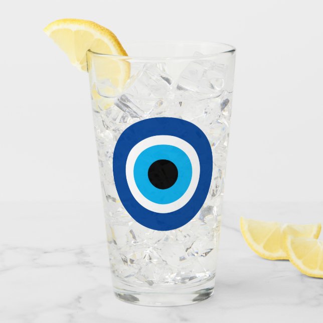 Verre Blue Mati Evil Eye Greek Symbol Drink Glass (Devant glace)