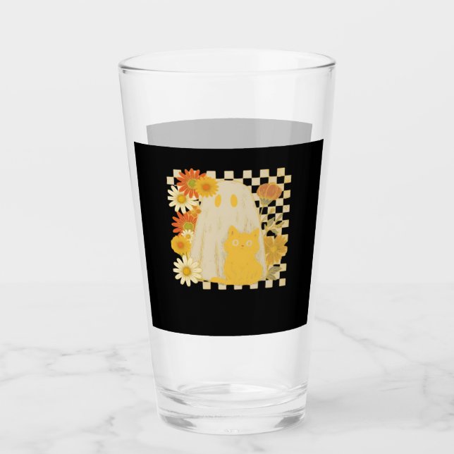 Verre Boho Floral Fall Ghost and Black Cat Halloween Fal (Devant)