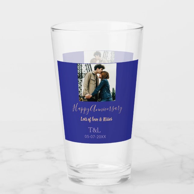 Verre Boho moderne heureux anniversaire ajouter nom bleu (Devant)