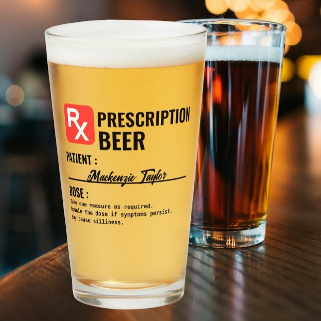 Verre Boisson d'ordonnance sur la nouveauté personnalisé (Personalized Novelty Prescription Drink Glass from Ricaso A fun gift idea for doctors, nurses & more)