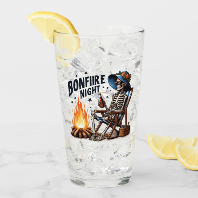 Verre Bonfire Night - Skeleton boit par le feu (Devant glace)