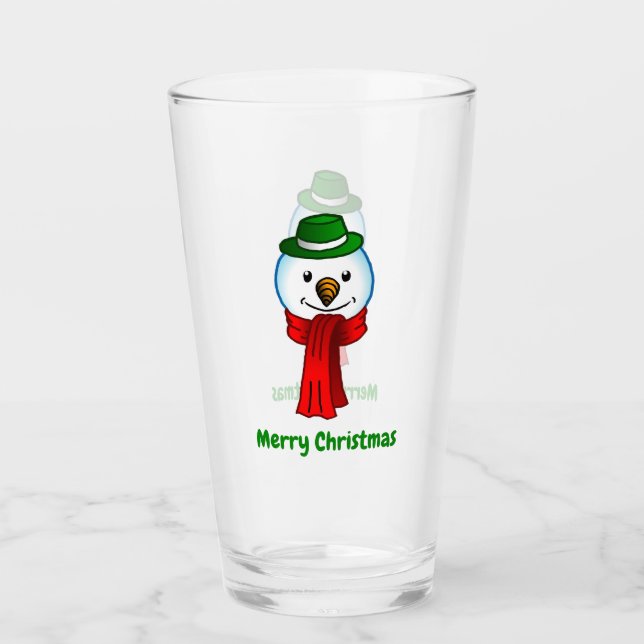Verre Bonhomme de neige joyeux avec son écharpe rouge (Devant)