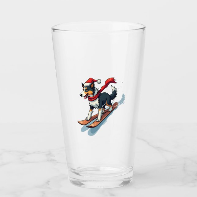 Verre Border Collie Snowboardeur (Devant)