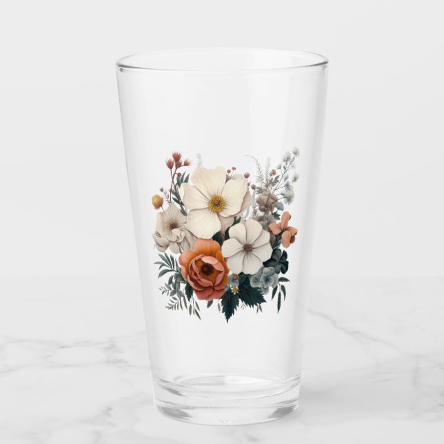 Verre Bouquet d'aquarelle avec fleurs et feuilles (Devant)