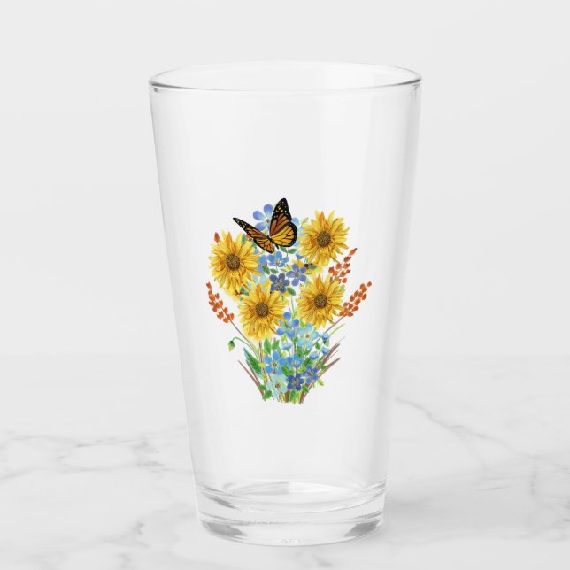 Verre Bouquet de tournesol et papillon gai Cuisine (Devant)