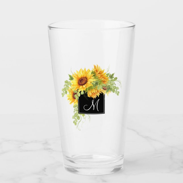 Verre Bouquet de tournesols rustiques et tout monogramme (Devant)