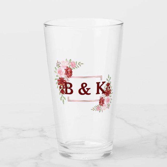 Verre Bourgogne et Rose Floral Mariage (Devant)