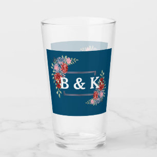 Verre Bourgogne & Rose sur Blue Floral Mariage