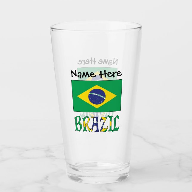 Verre Brésil et drapeau brésilien avec votre nom (Devant)