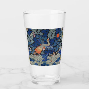 Verre Broderie chinoise bleu d'oiseau Vintage