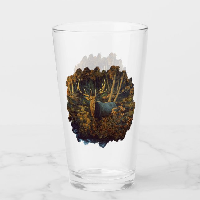 Verre Bull Elk dans la forêt d'automne (Devant)