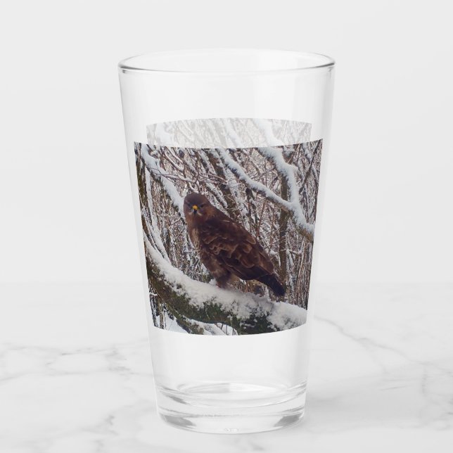 Verre Buse majestueuse sur branche enneigée Faune hivern (Devant)