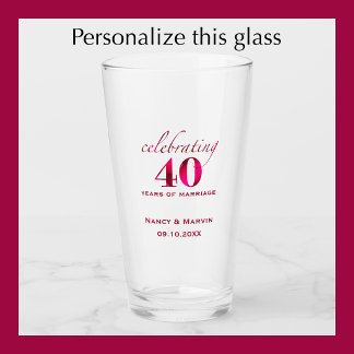 Verre Cadeau commémoratif personnalisé Rose rubis 40e an
