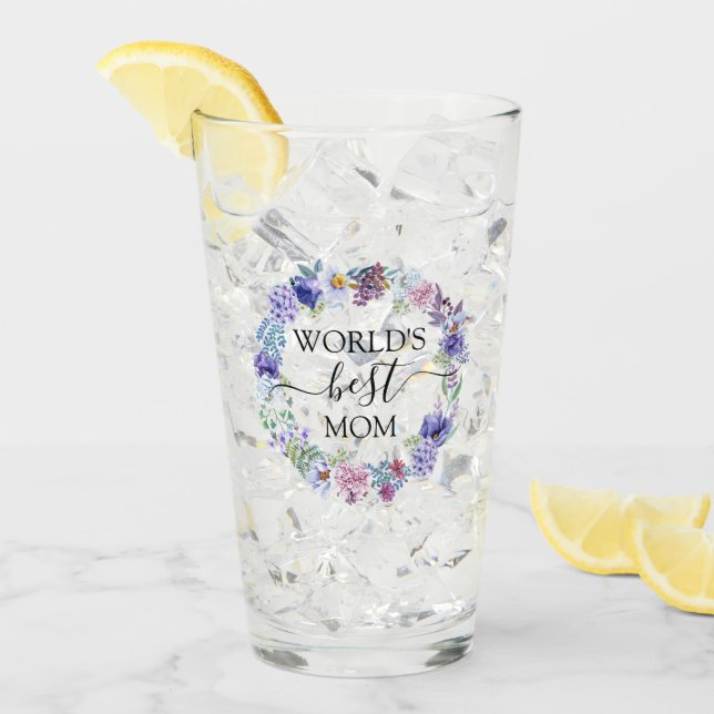 Verre Cadeau de la maman du monde floral de guirlande de (Devant glace)