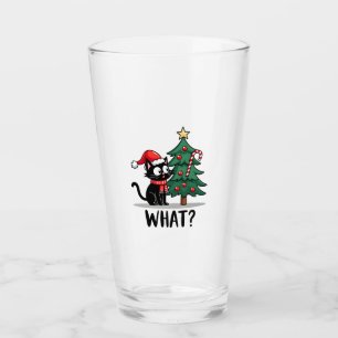 Verre Cadeau drôle de chat noir poussant l'arbre de Noël