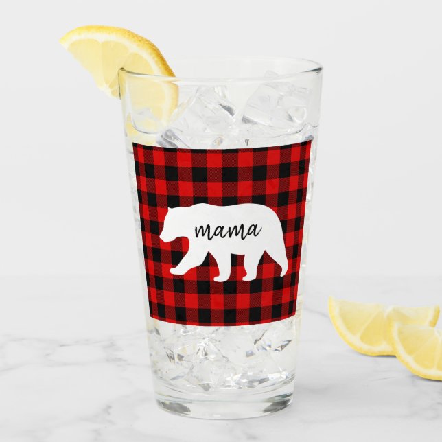 Verre Cadeau moderne Rouge Plaid Et Blanc Mama Ours (Devant glace)