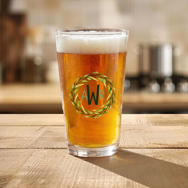 Verre Cadre de verdure à l'aquarelle Monogramme ID667 (Créateur téléchargé)