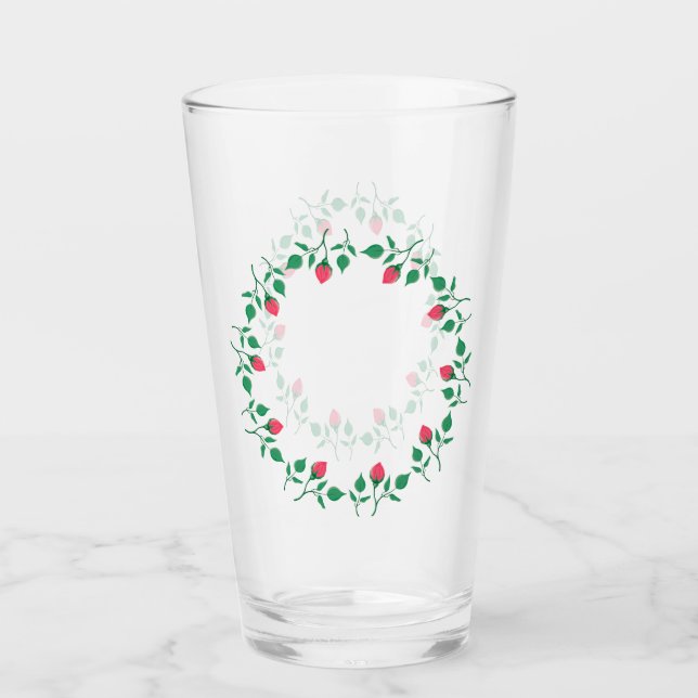 Verre Cadre rond fleuri avec fleurs roses (Devant)