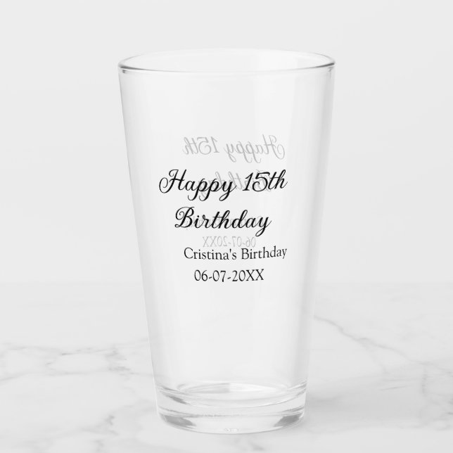 Verre calligraphie simple minimum heureux 15e anniversai (Devant)
