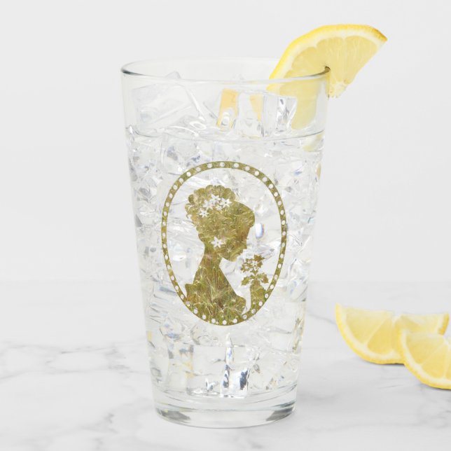 Verre Camée Or Élégant Dame Unique Fleurs Buvant (Dos glace)