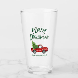 Verre Camion Vintage à la brosse verte de Noël