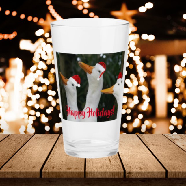 Verre Canards blancs portant des chapeaux rouges Noël (In Situ Holidays)