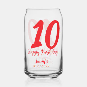 Verre Canette 10e anniversaire ajouter nom date année rouge modè