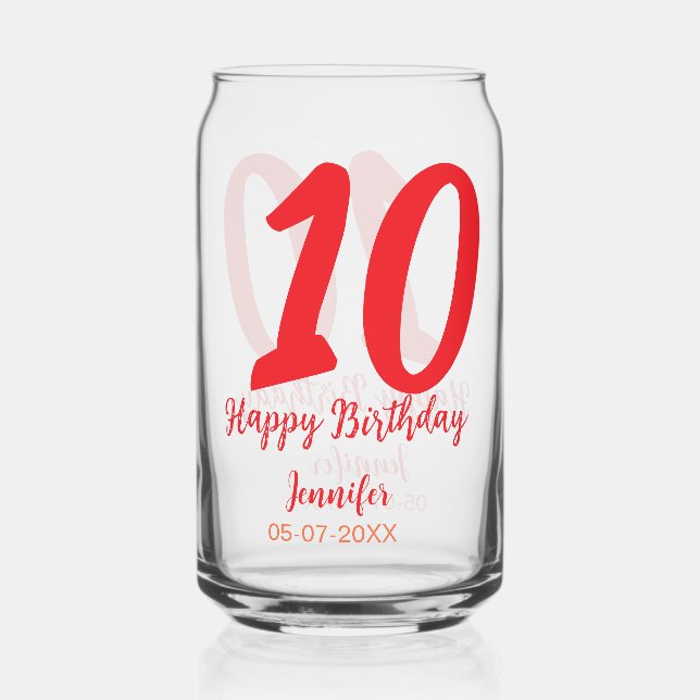 Verre Canette 10e anniversaire ajouter nom date année rouge modè (Recto)