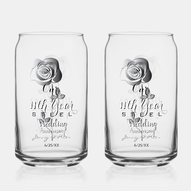 Verre Canette 11th Year Wedding Anniversary Steel Rose Can Glass (Recto)