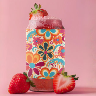 Verre Canette 1960s 1970s Groovy Colorful Flower Power 