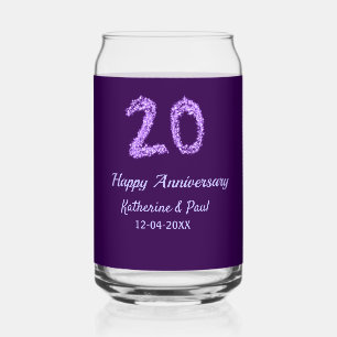 Verre Canette 20e heureux anniversaire ajouter nom du couple dat