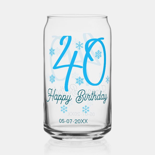 Verre Canette 40th birthday add name date year blue template (Recto)