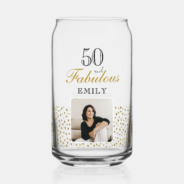 Verre Canette 50 and Fabulous Gold Glitter Photo 50th Birthday (Recto)