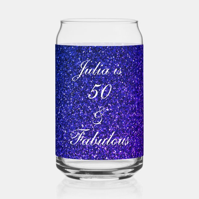 Verre Canette 50 Et Fabuleuse Parties scintillant Bleue Annivers (Recto)